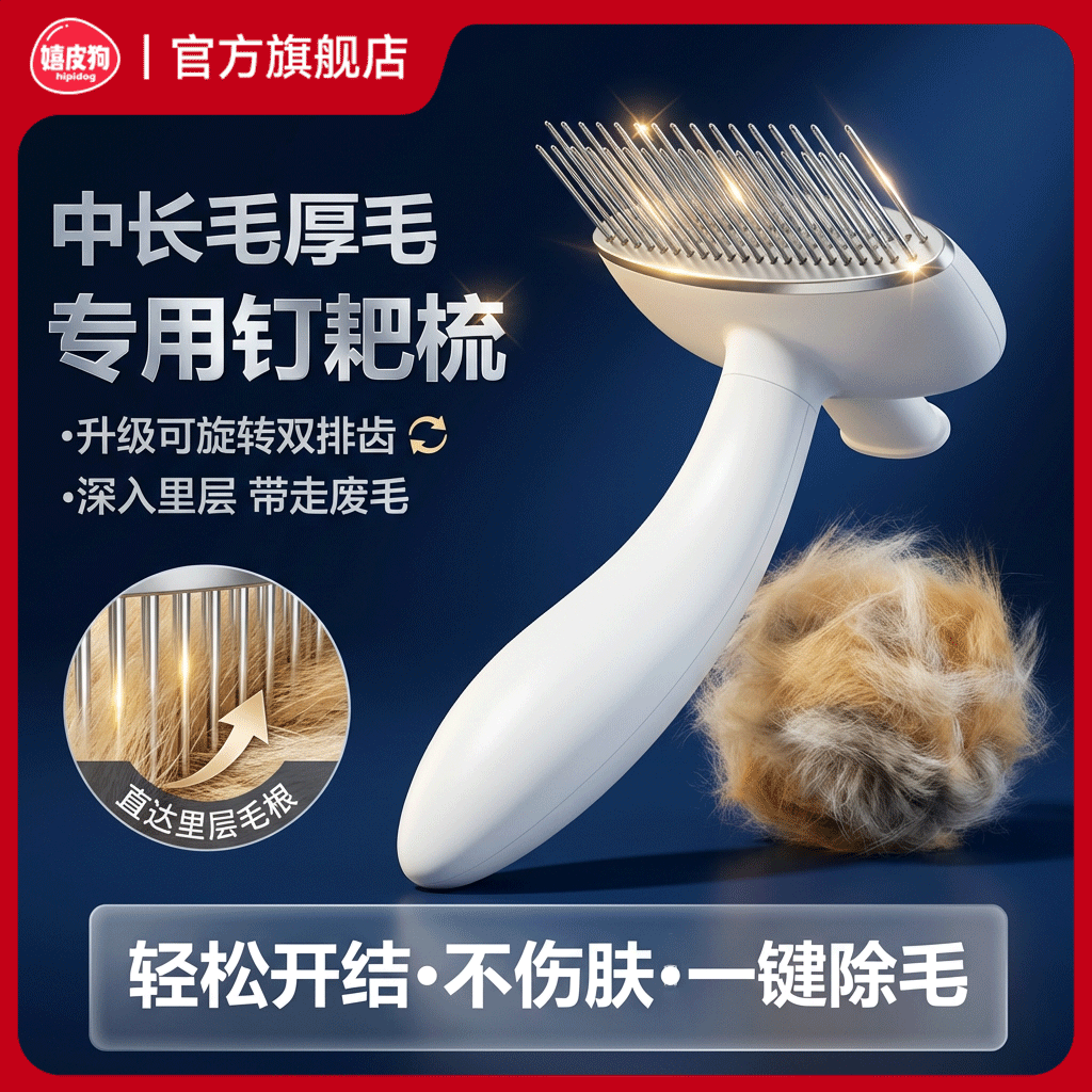 猫毛狗毛厚毛梳宠物梳毛刷双排梳长毛猫中大型犬梳用梳子针梳
