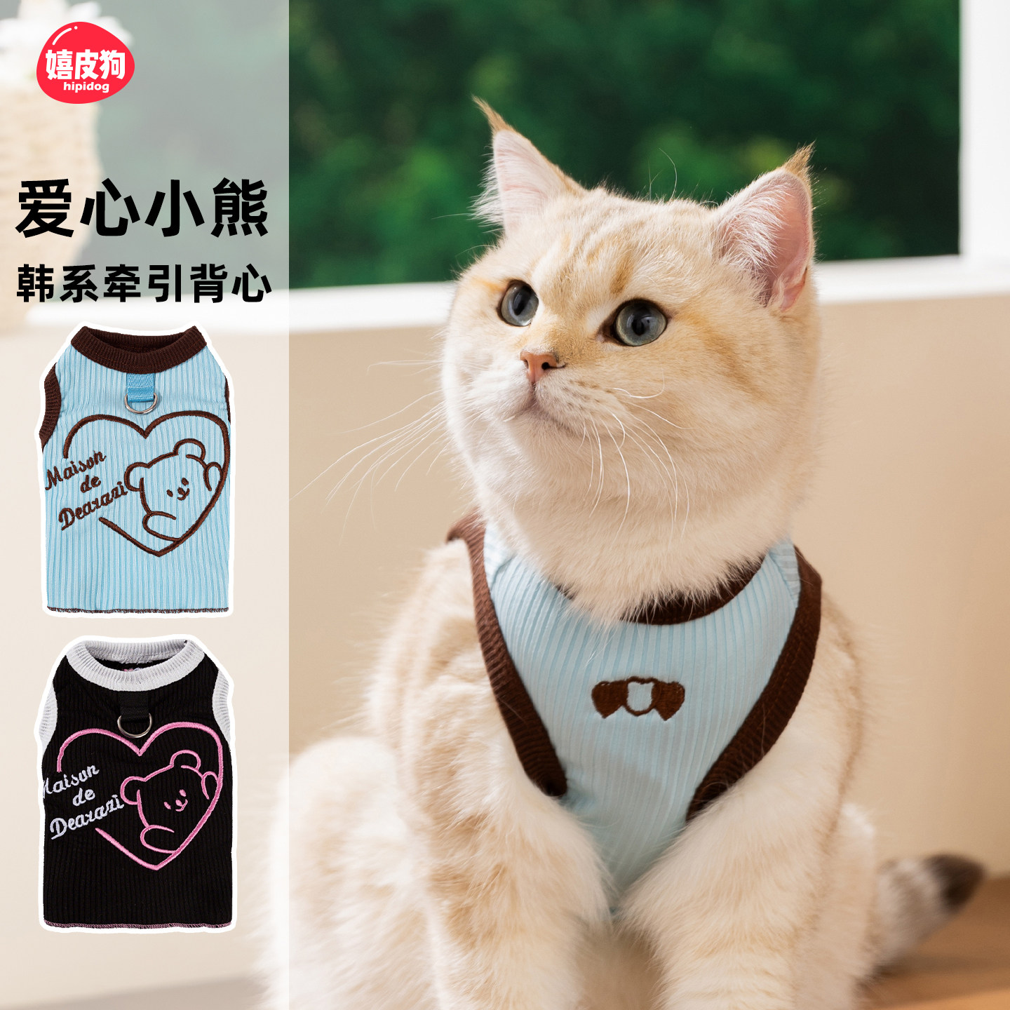 春夏季猫咪爱心小熊绣花背心图片