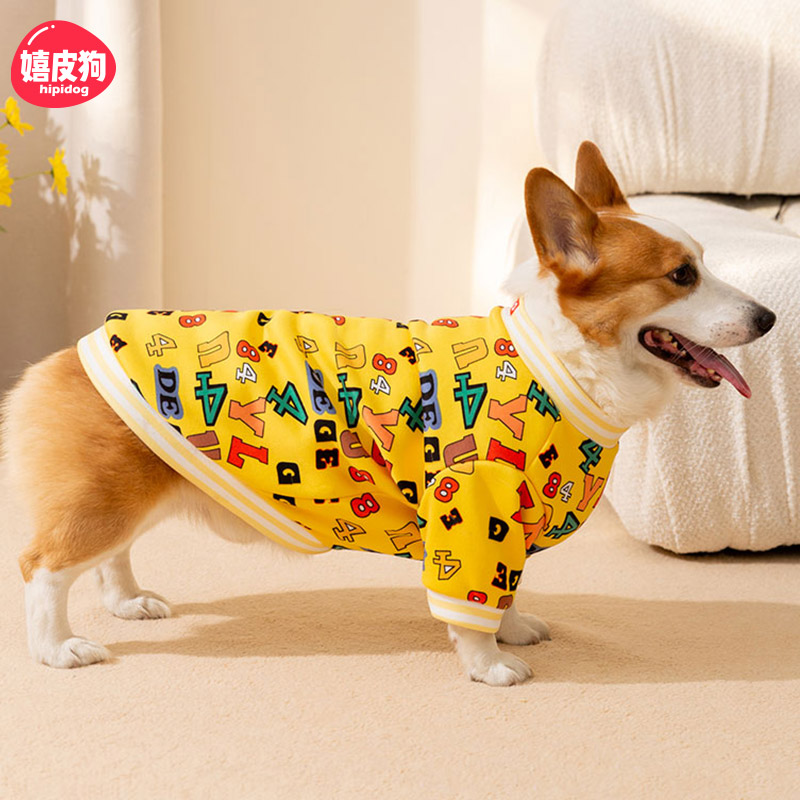嬉皮狗满印英文柯基狗狗衣服秋冬