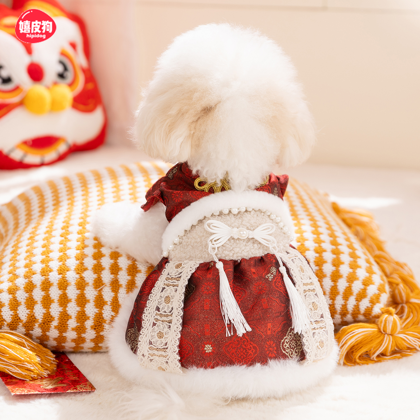 2025新款小狗狗衣服冬装泰迪比熊宠物小型犬西高地冬天喜庆棉衣裙
