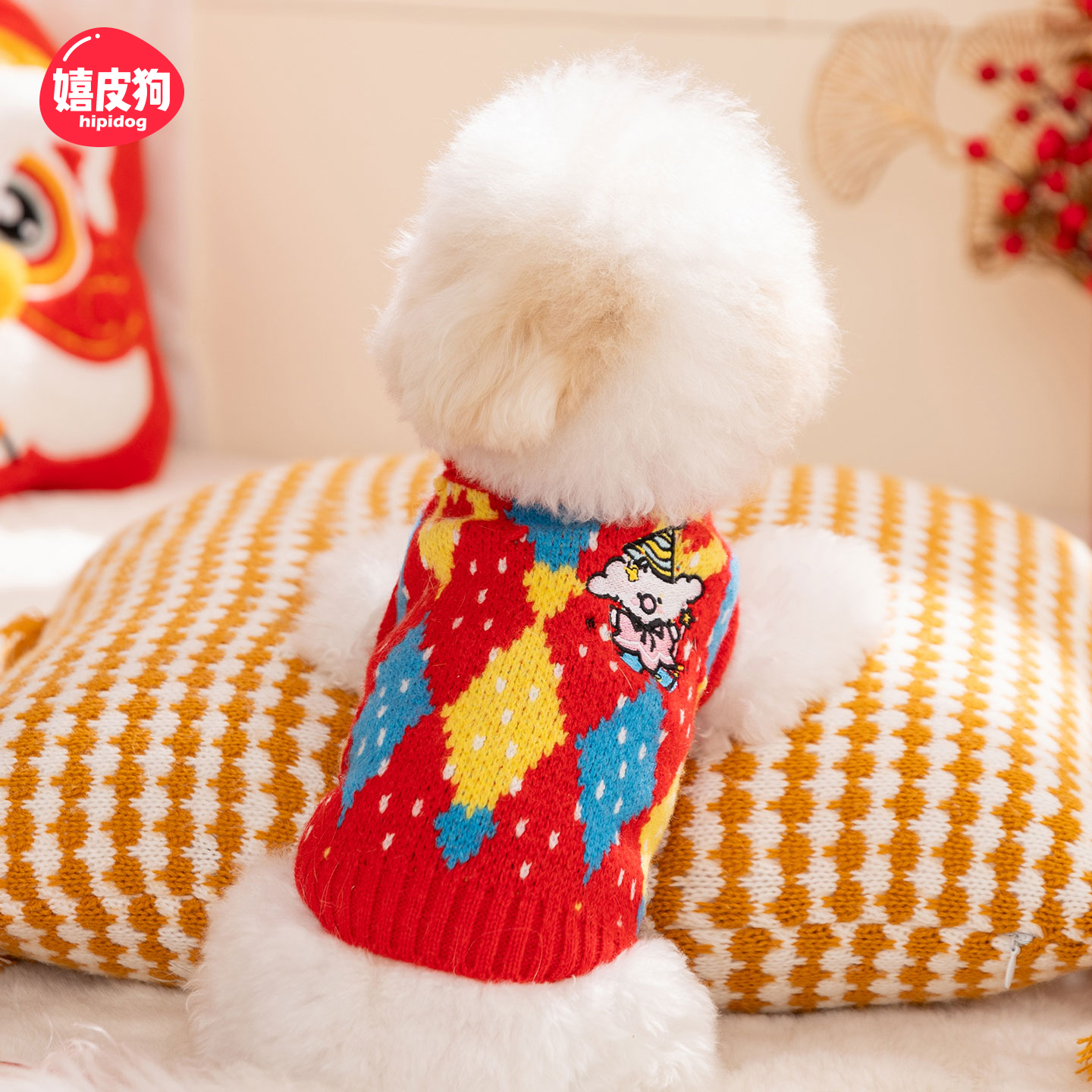 嬉皮狗|卡通加厚针织菱格毛衣