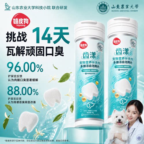 嬉皮狗宠物洁齿气泡片猫狗专用清新口气清洁牙齿引导喝水营养补充