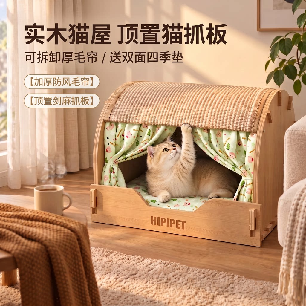 加厚猫窝四季通用封闭式剑麻安全感猫抓板猫咪房子别墅猫屋猫帐篷