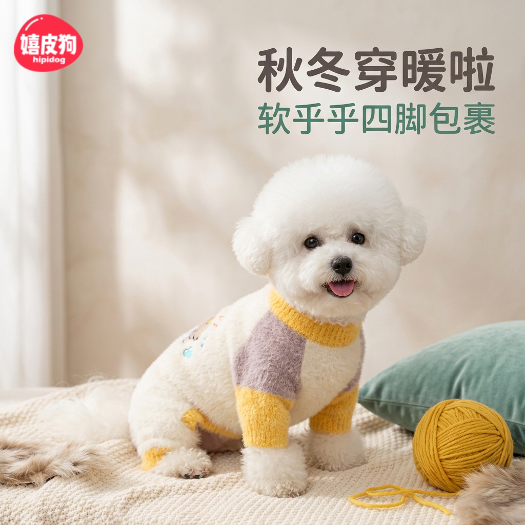 嬉皮狗衣服秋冬款四脚加厚绒衣泰迪比熊保暖连体衣小型犬冬装