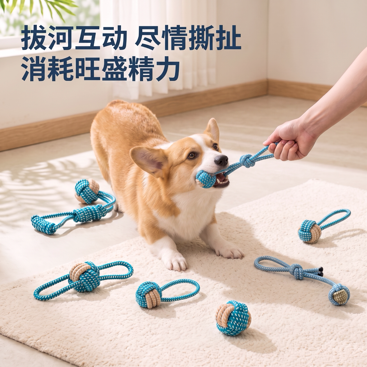 狗狗磨牙解闷耐咬绳结狗咬绳宠物博美幼犬大小型犬拔河麻绳玩具球图片