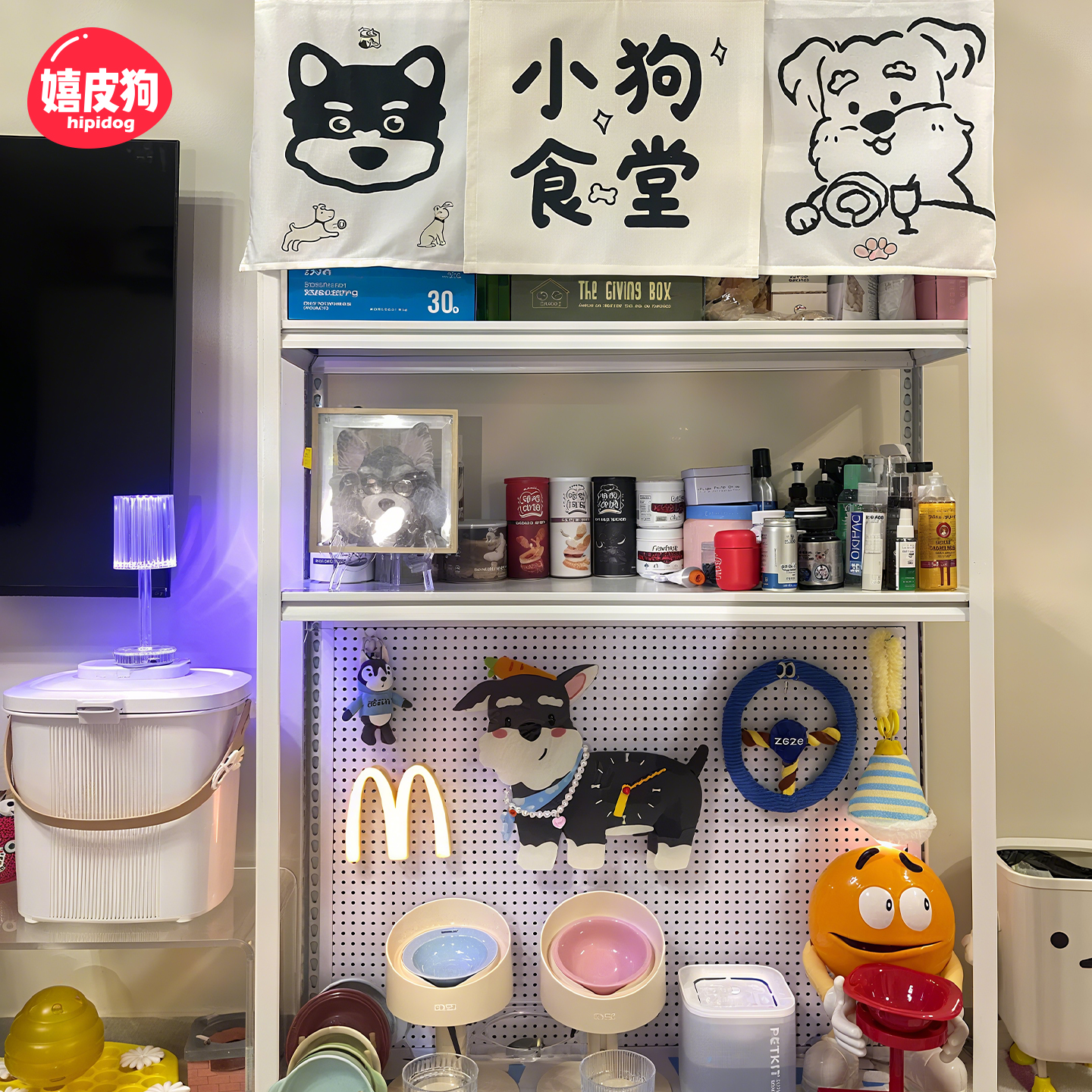 狗狗食堂猫咪狗狗用品收纳柜宠物狗餐厅猫砂盆上方置物架零食猫柜