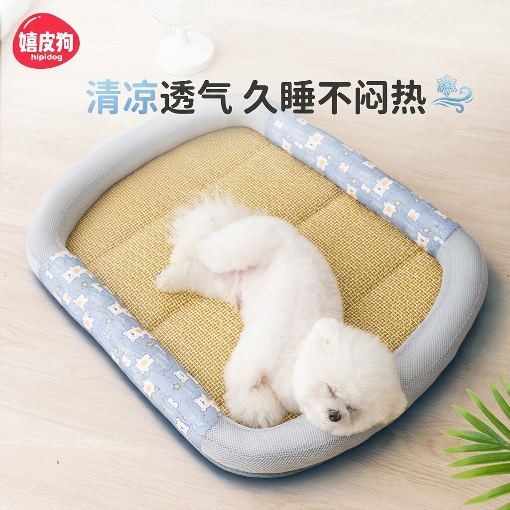 嬉皮狗狗窝夏天四季通用狗垫子小型犬夏季比熊猫窝凉席家用睡觉垫