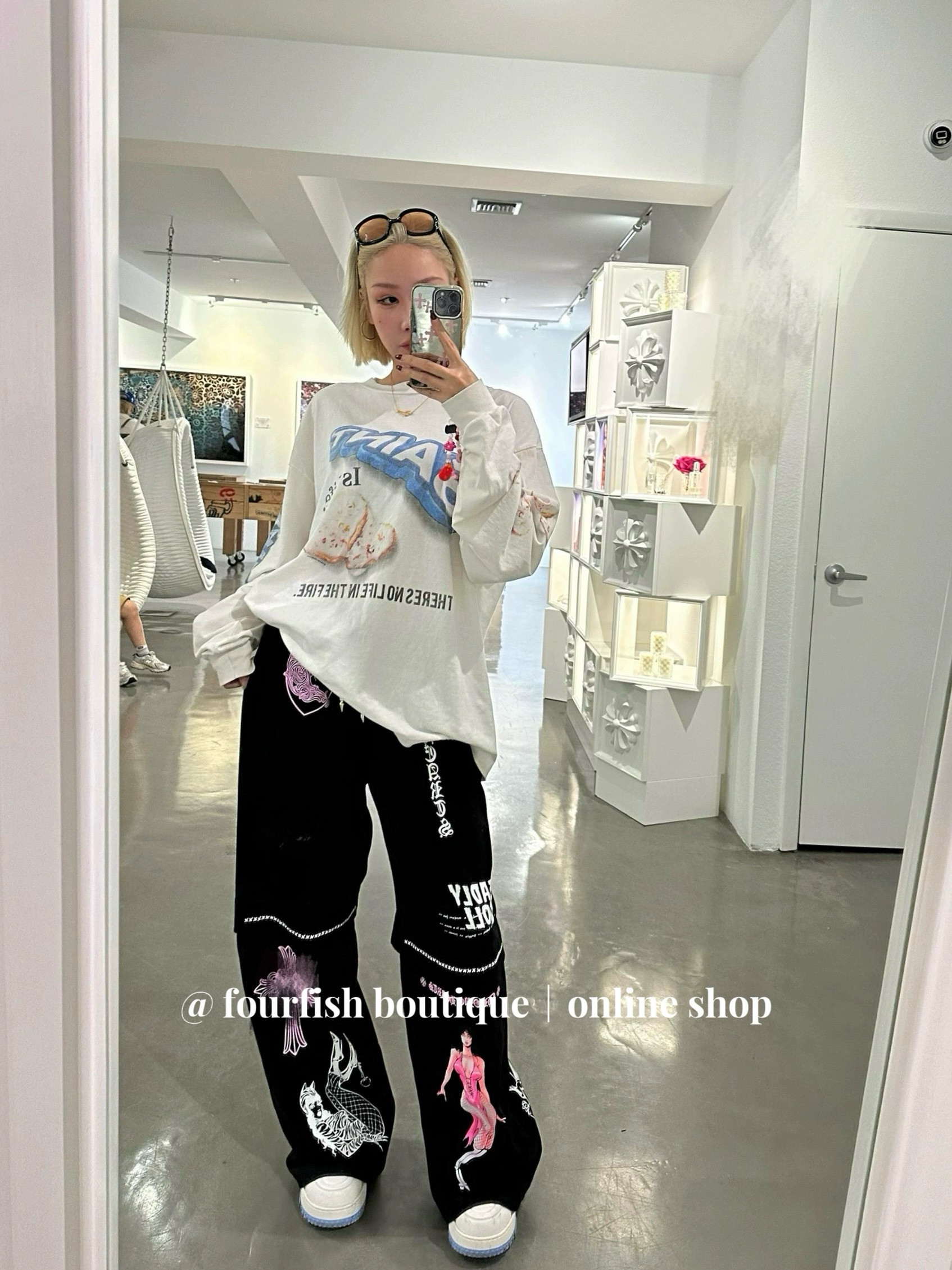 （现）小众时髦美式复古DeadlyDoll梵文印花宽松阔腿漫画休闲裤