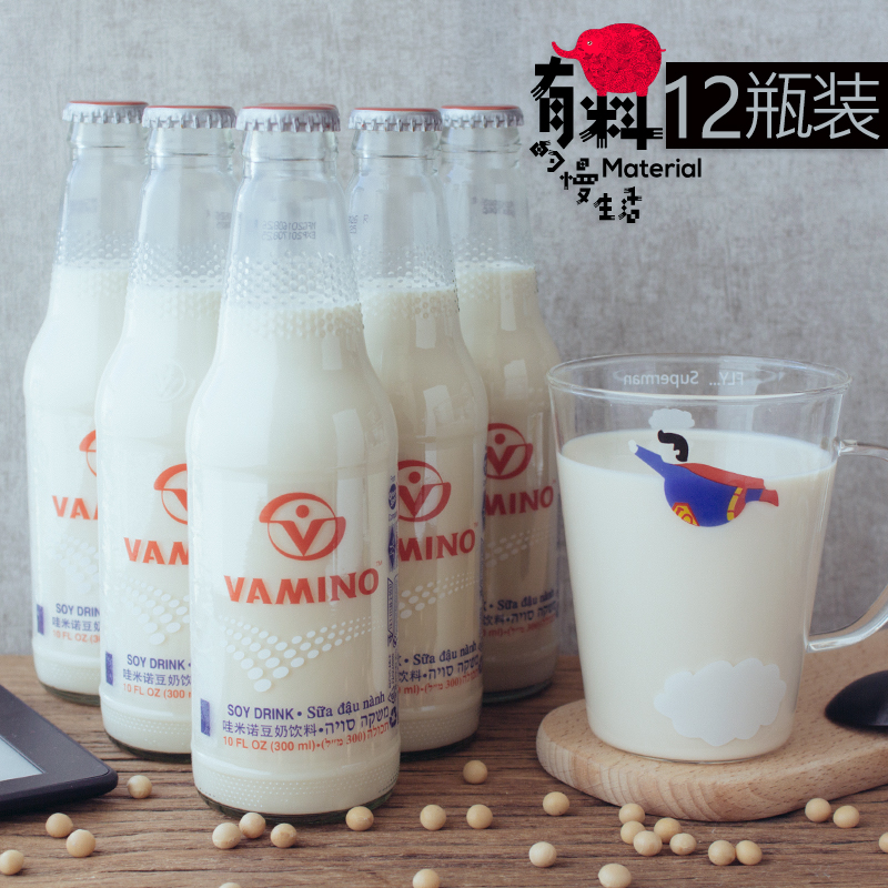 Ì©¹ú½ø¿ÚÒûÁÏvaminoÍÛÃ×ŵ¶¹ÄÌÔζÔç²ÍÒûÆ·300ml*12Æ¿²£Á§Æ¿×°