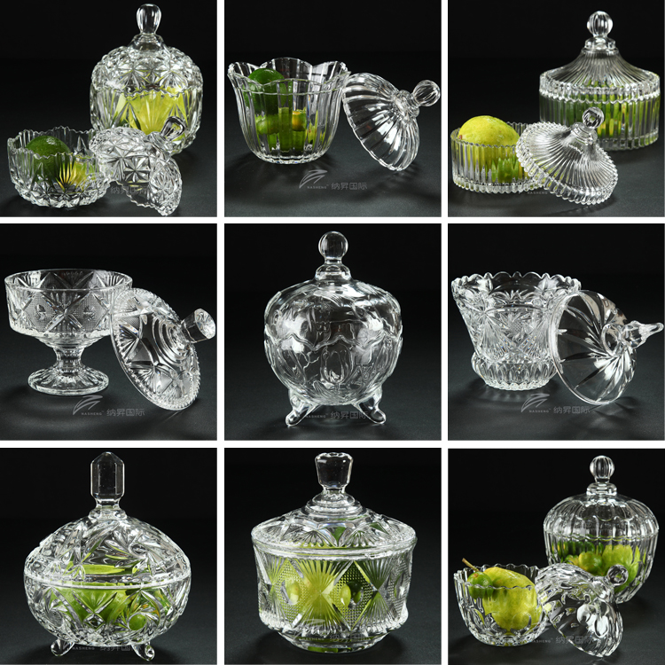 欧式带盖水晶玻璃糖缸果储物罐盅