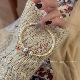 GTMU足银9999柿柿如意南瓜头描金手镯新中式国风吉言银镯子送女友