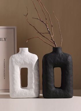 侘寂风创意陶瓷花瓶感摆件复古家居客厅电视柜插花艺术样板房花瓶