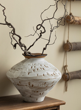 景德镇禅意家居装饰品复古文艺侘寂风手工陶瓷水培花瓶酒店摆件