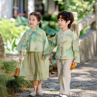 小池儿童诗歌朗诵演出服游子吟诗歌里的春天学生改良汉服诗意江南