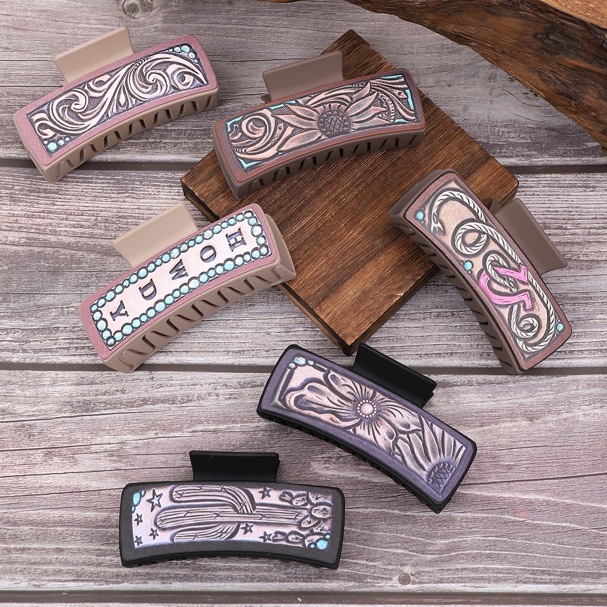 跨境西部牛仔风仙人掌向日葵字母款发夹女士鲨鱼夹速卖通亚马逊