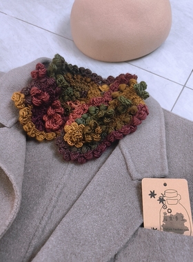 原创设计手工编织羊毛渐变花朵民族风复古气质百搭女士小围巾围脖