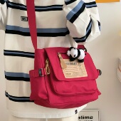 大容量斜挎包女2023日系ins美式 休闲包复古邮差包学生上课帆布包