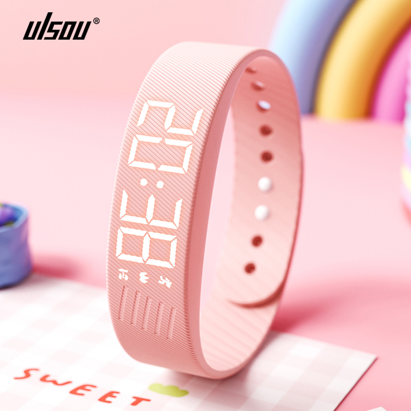 震动闹钟手环初中生女孩只看时间无声宿舍振动式电子手表女款学生