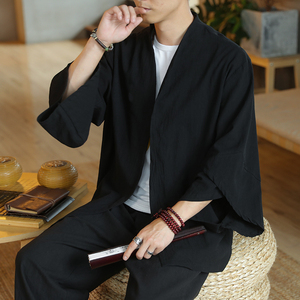 风男七分袖开衫日系和服道袍防晒夹克汉服外套219-2-W05-P40图片