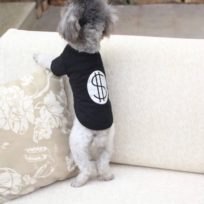 清仓特价不退换爱萌2018狗狗衣服春夏装 泰迪幼犬圆领印花美元T恤