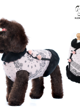 H.chouchou丑丑宠物衣服2018秋冬款针织夹棉中式泰迪狗狗裙子
