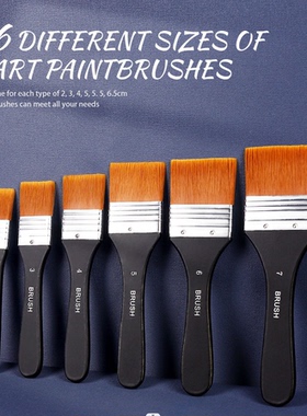 尼龙毛板刷油画丙烯板刷美术专用软毛水粉笔板刷国画颜料平头刷子手绘彩墙描边刷子刷底纹木制笔杆美术尼龙刷