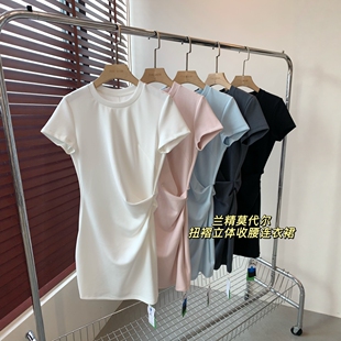 THEWOW 80s超细旦兰精莫代尔柔糯软弹透气扭褶立体收腰砂洗连衣裙