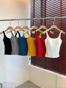 THEWOW 亲肤弹力自带胸垫大U领型双肩带纯色吊带夏 坑条肌理感