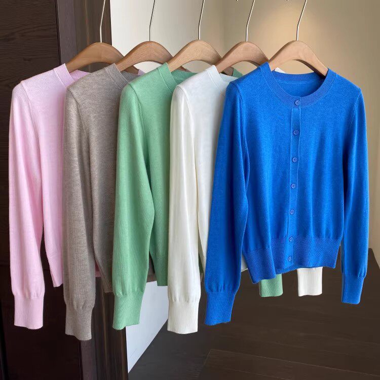 AMR UU◆颜色好美 慵懒风显瘦针织开衫毛衣短款外套女春夏2026新