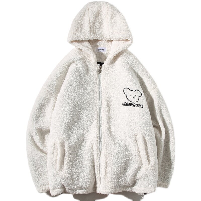 Q3000冬季男女港风刺绣小熊加厚棉衣宽松羊羔毛毛绒外套P110,男装棉衣,电商C306