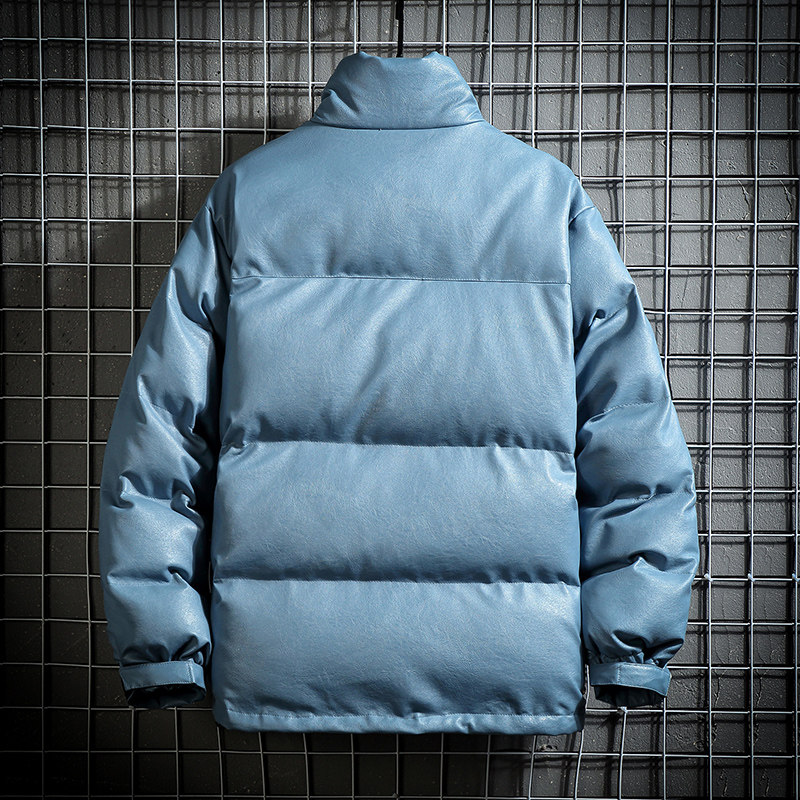 Q603日系大码网格挂拍PU皮棉衣棉服外套男宽松立领皮衣棉袄P128,男装皮衣,电商C306