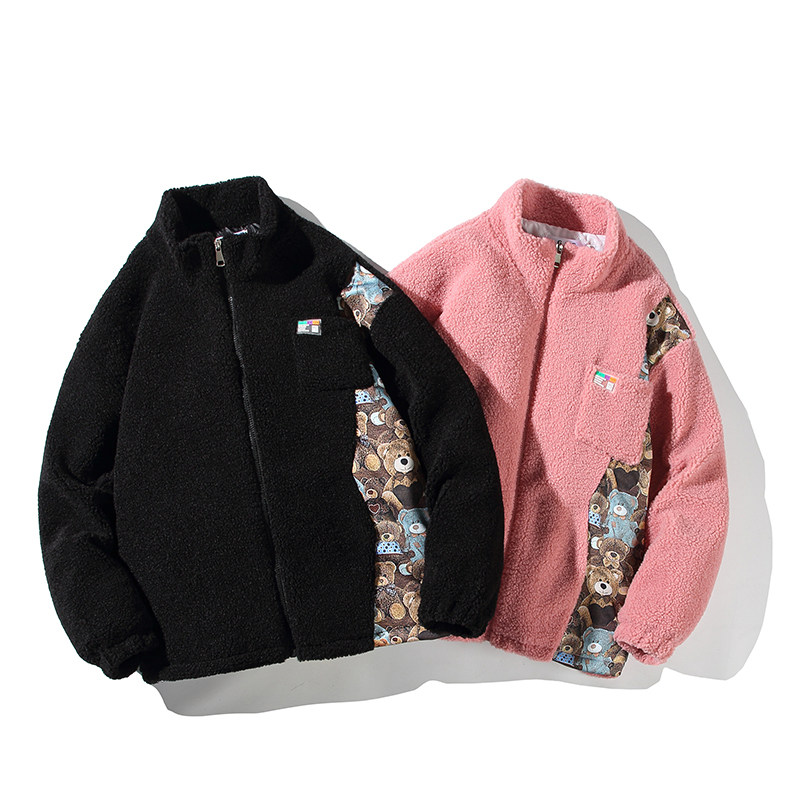 EY112白底港风冬季新款口袋设计拼接加厚羊羔毛棉衣棉服外套P118,男装棉衣,电商C306