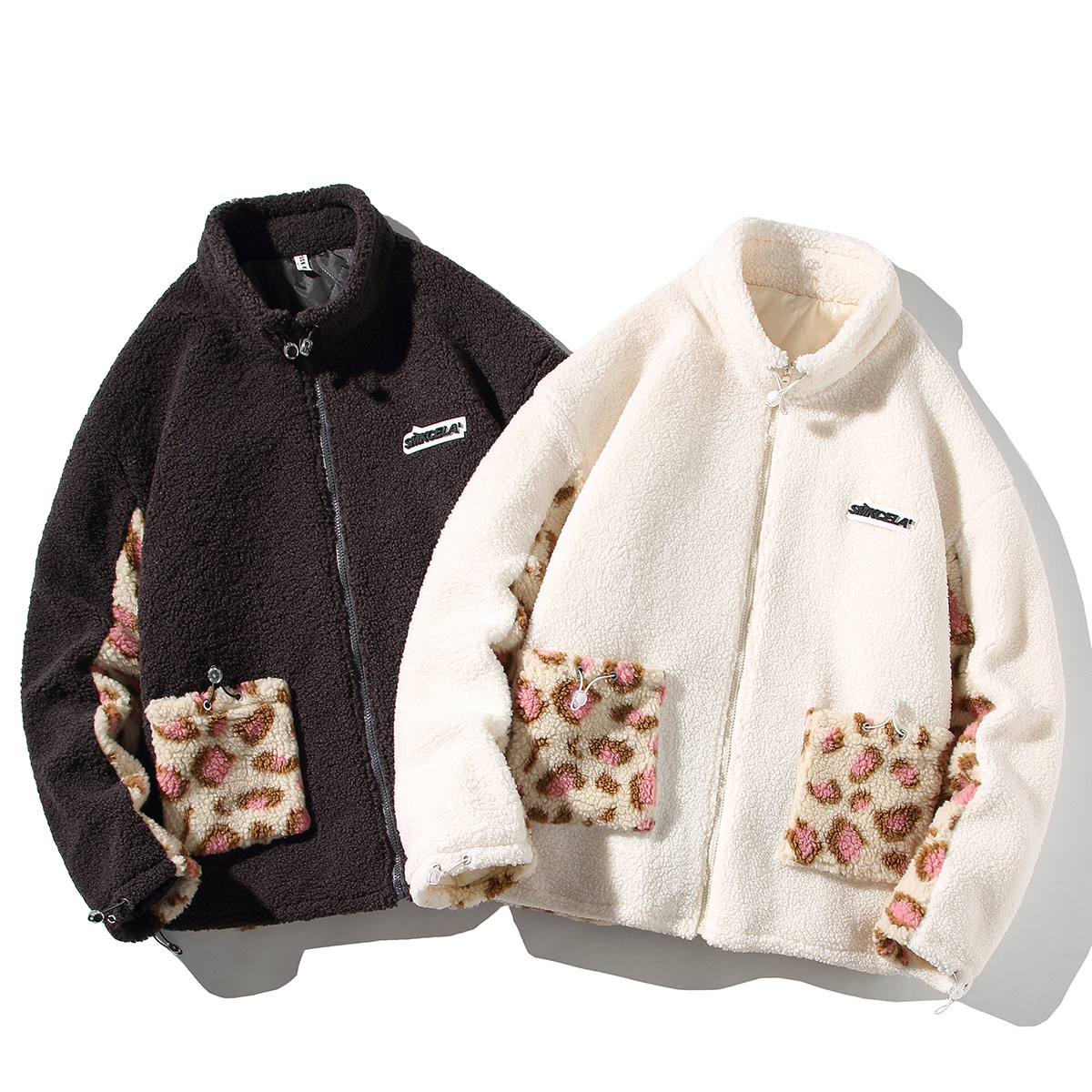 EY106 冬季港风潮流男女撞色拼接羊羔毛加厚棉服棉衣外套白底P115图片