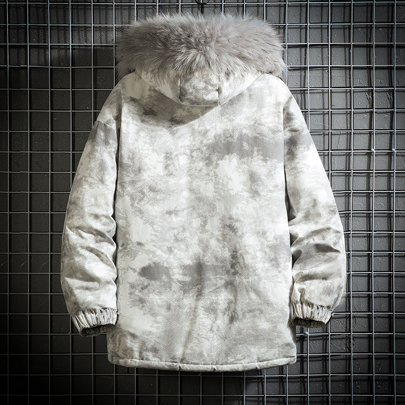 Q606网格日系大码扎染工装棉衣男宽松迷彩棉服外套男S-5XLP135,男装棉衣,电商C306