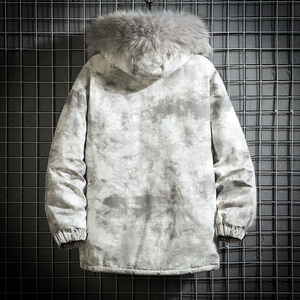 Q606 网格日系大码扎染工装棉衣男宽松迷彩棉服外套男 S-5XL P135图片
