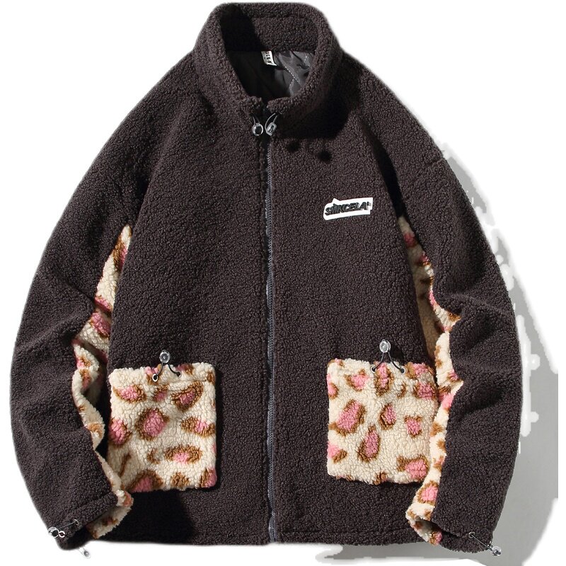 EY106冬季港风休闲男女拼接撞色羊羔毛加厚棉服棉衣外套白底P115,男装棉衣,电商C306
