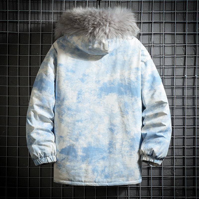 Q606网格日系大码扎染工装棉衣男宽松迷彩棉服外套男S-5XLP135,男装棉衣,电商C306