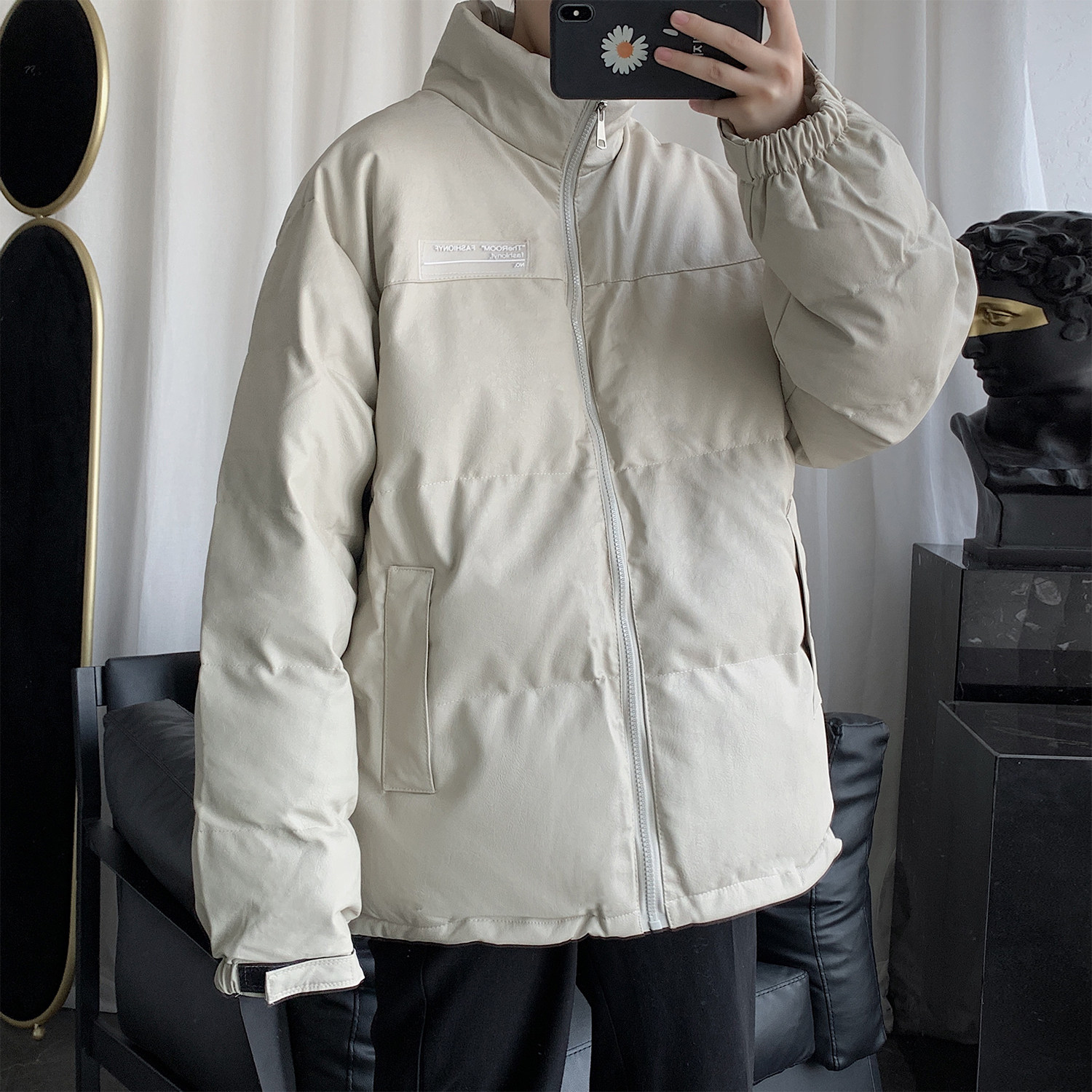 Q603冬季港风男女纯色皮衣棉衣机车服加厚棉服外套日系大码P128,男装皮衣,电商C306