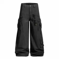 Gxfortune American Retro Heavy-Duty Functional Deconstructed Multi-Pocket Cargo Pants Unisex Straight Loose Wide-Leg Pants