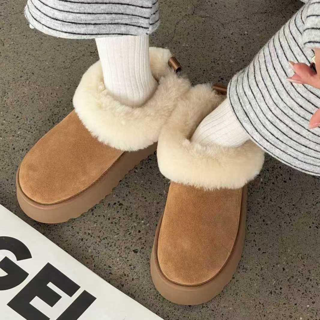 诗歌兰2025冬季女新款加绒保暖雪地靴慵懒简约复古懒人鞋