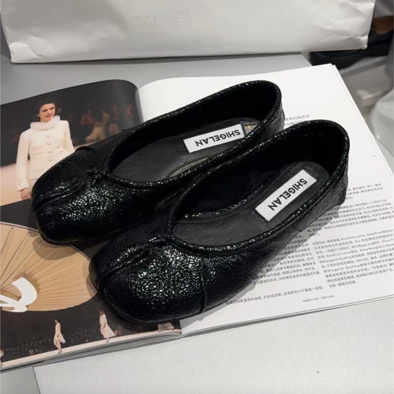 诗歌兰复古浅口分趾猪蹄单鞋女2024新款懒人平底鞋一脚蹬奶奶鞋鞋