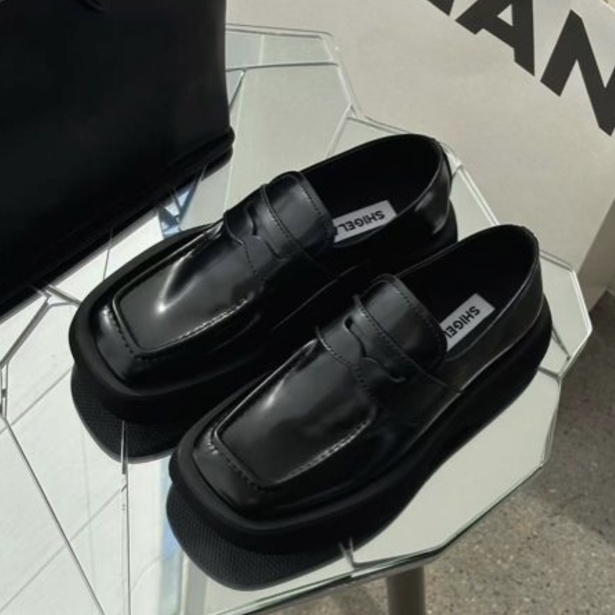 诗歌兰2025新款女鞋真皮厚底增高一脚蹬乐福鞋百搭休闲小皮鞋