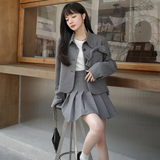 复古格纹百褶裙女2024年秋装新款小众设计感蝴蝶结西服，女装西装，卡莱