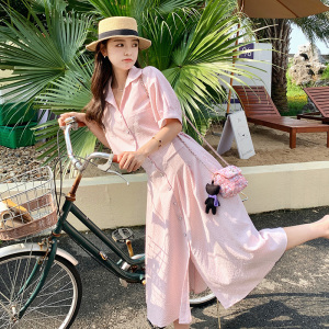 法式复古气质条纹衬衫套装女2025夏季新款显瘦上衣半身长裙两件套,儿童时尚夏鞋和夏裙穿搭9岁图片