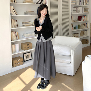 设计感假两件套装裙女2025春新款慵懒风显瘦气质减龄半身裙两件套图片