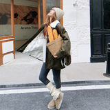 现货羊羔毛拼接宽松羽绒服风衣外套207-1818P275控398，女装羽绒服，卡莱