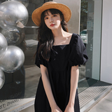 方领泡泡袖连衣裙女夏a字裙娃娃裙小个子甜美初恋温柔风小众设计，女装连衣裙，卡莱