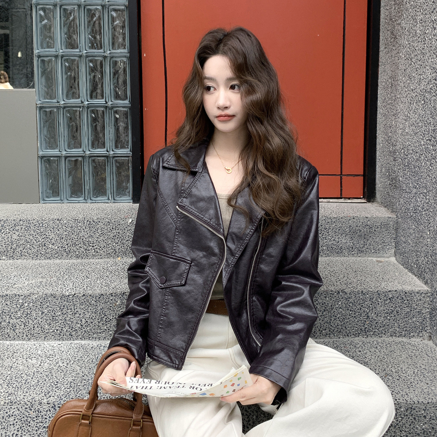 【新款】现货pu皮衣外套短款机车服207-334P155控248,女装短外套,卡莱
