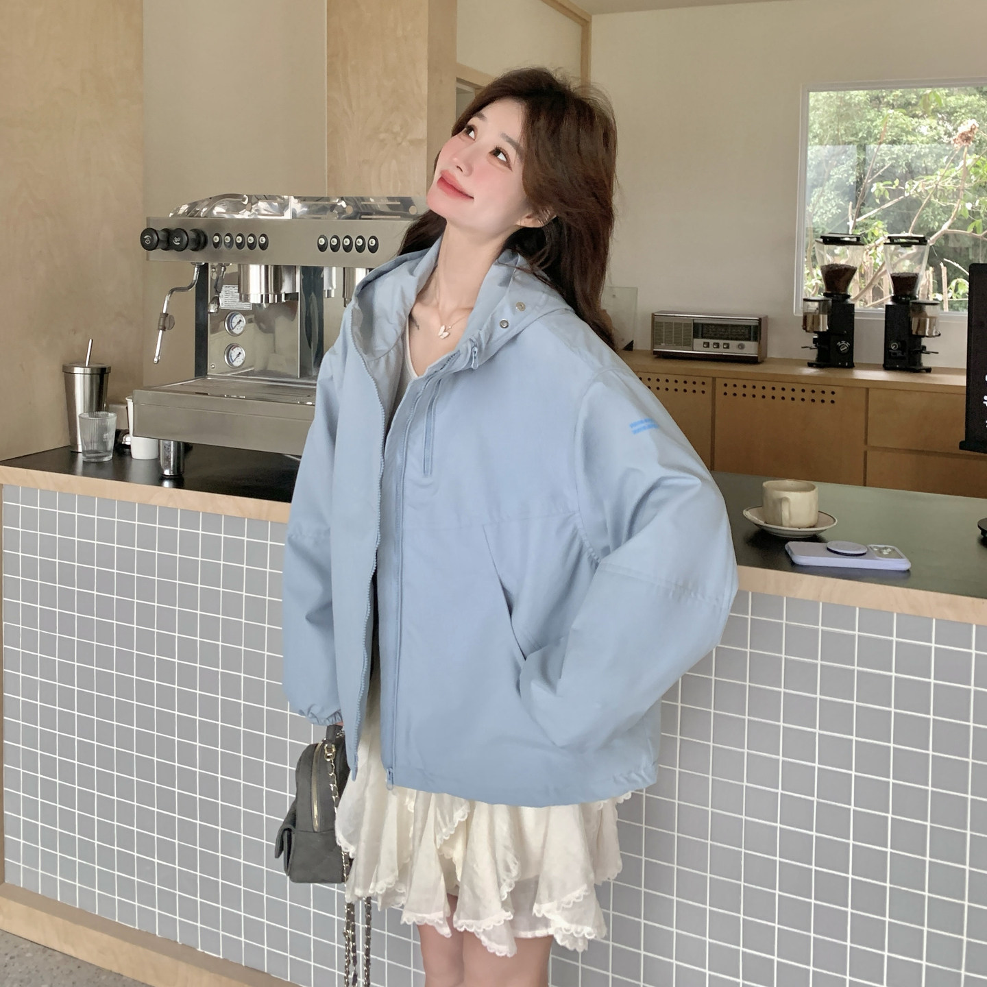 【新款】连帽冲锋衣外套短款风衣207-8035P155控248,女装短外套,卡莱