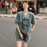 炸街减龄时尚短袖牛仔女夏天搭配一整套巨遮肉显瘦短裤，女装短外套，卡莱